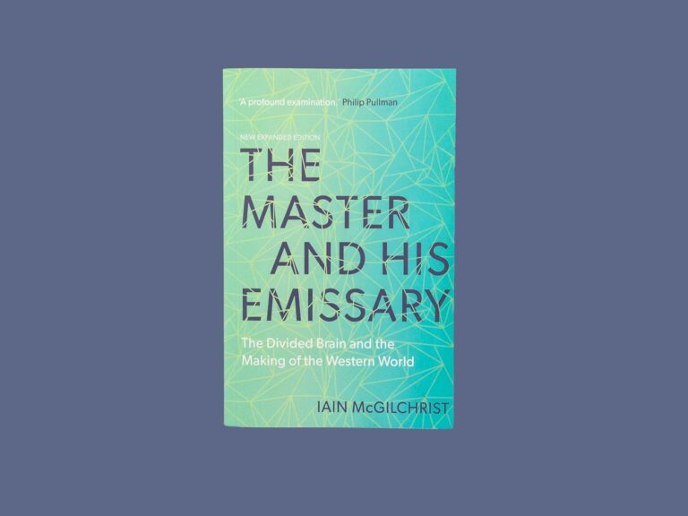 The book, The Master and His Emissary, centered on a purple background.