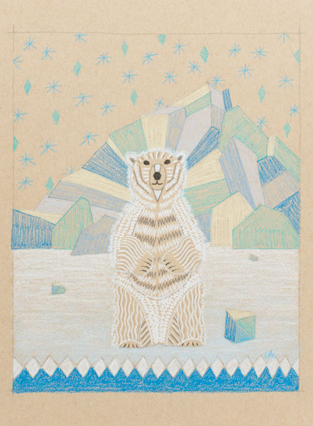 Polar bear drawing in colored pencil